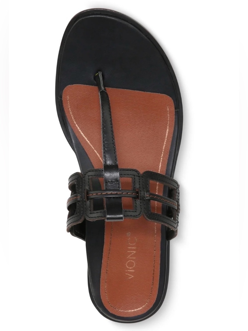 Vionic Black and Brown Leather Thong Sandal